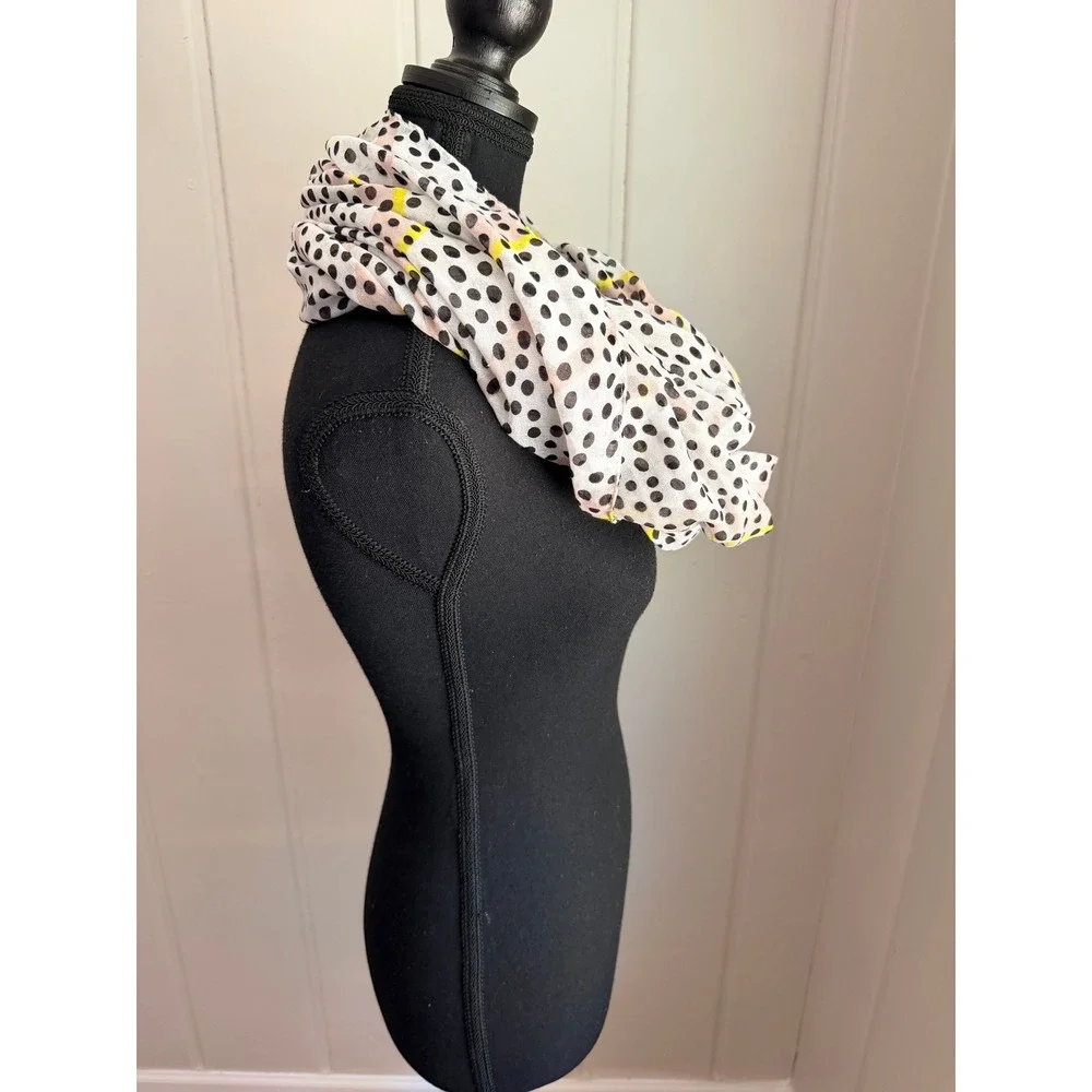 BCBGeneration Infinity Scarf White Black Polka Dot Yellow Stripe Lightweight